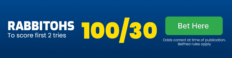 Rabbitohs to score the first two tries at 100/30