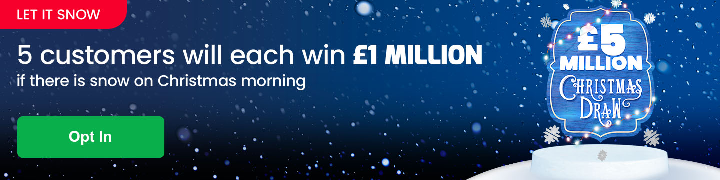 5 customers will win £1 million each of it snows on Christmas Morning