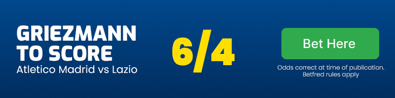 Antoine Griezmann to score v Lazio at 6-4