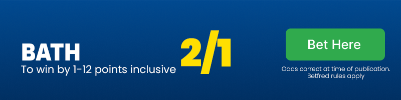 Bath to win by 1-12 points inclusive at 2/1