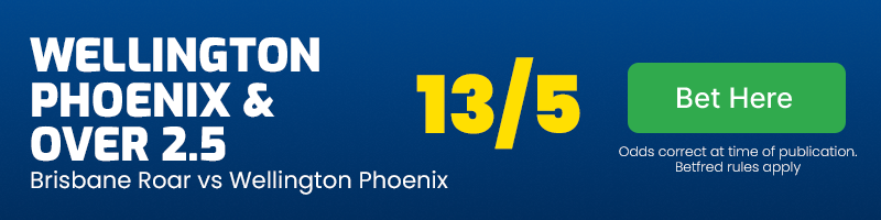 Wellington Phoenix & over 2.5 goals vs Brisbane Roar at 13-5