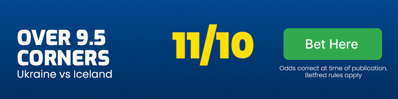 Over 9.5 corners in Ukraine vs Iceland at 11-10