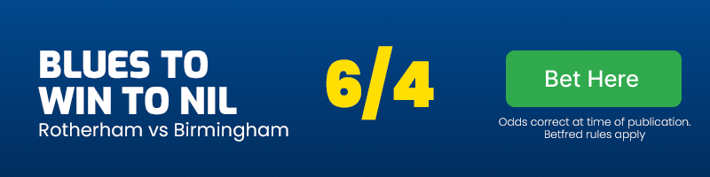Birmingham to win to nil vs Rotherham at 6-4